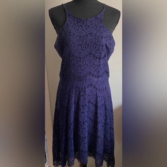 Blue Midi Dress- Slip with a Lace Overlay - Picture 1 of 4